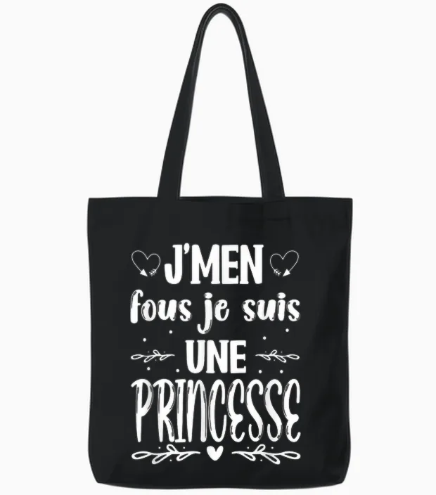 Women's Mother's Day Humour - Je Suis Une Princesse T-Shirt, Black, S Tote Bags in Black