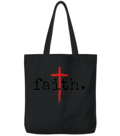 Faith Christian Cross Design Tote Bags - Black