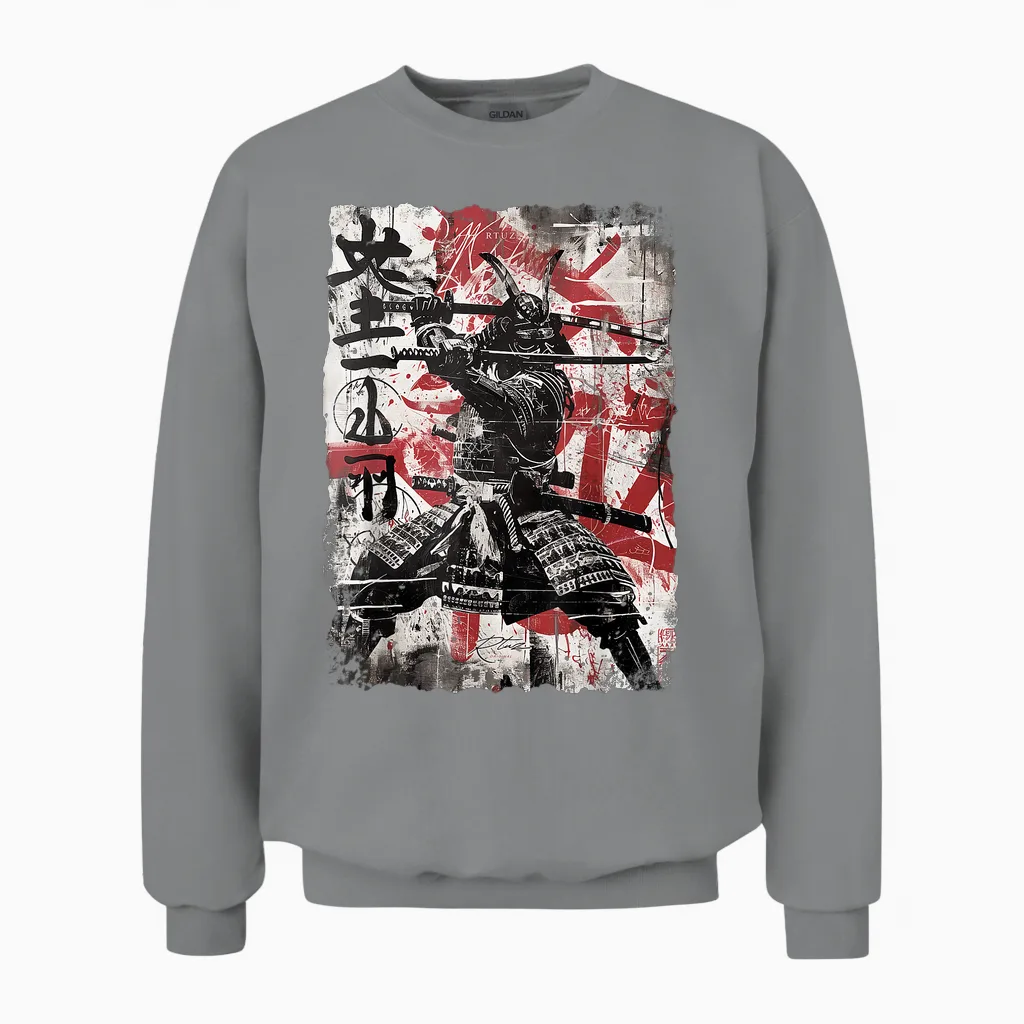 Vintage Samurai Mask Asia Japan Graffiti Tokyo Samurai T-Shirt, Black Unisex Sweatshirt in Sport Grey