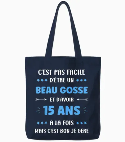 Funny 15 Years Old Boy Birthday 15 Years T-Shirt, Black, S Tote Bags - Navy