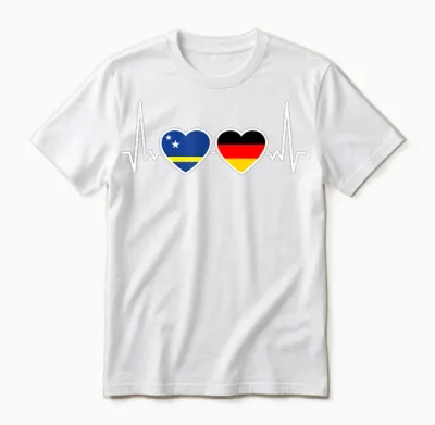 Curaçao Deutschland Herzschlag Flagge Unisex T-Shirt - White