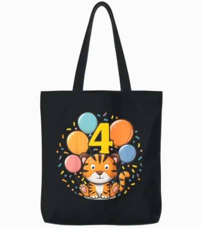 Kinder 4. Geburtstag Kindergeburtstag Vierter Geburtstag Tiger Tote Bags - Black
