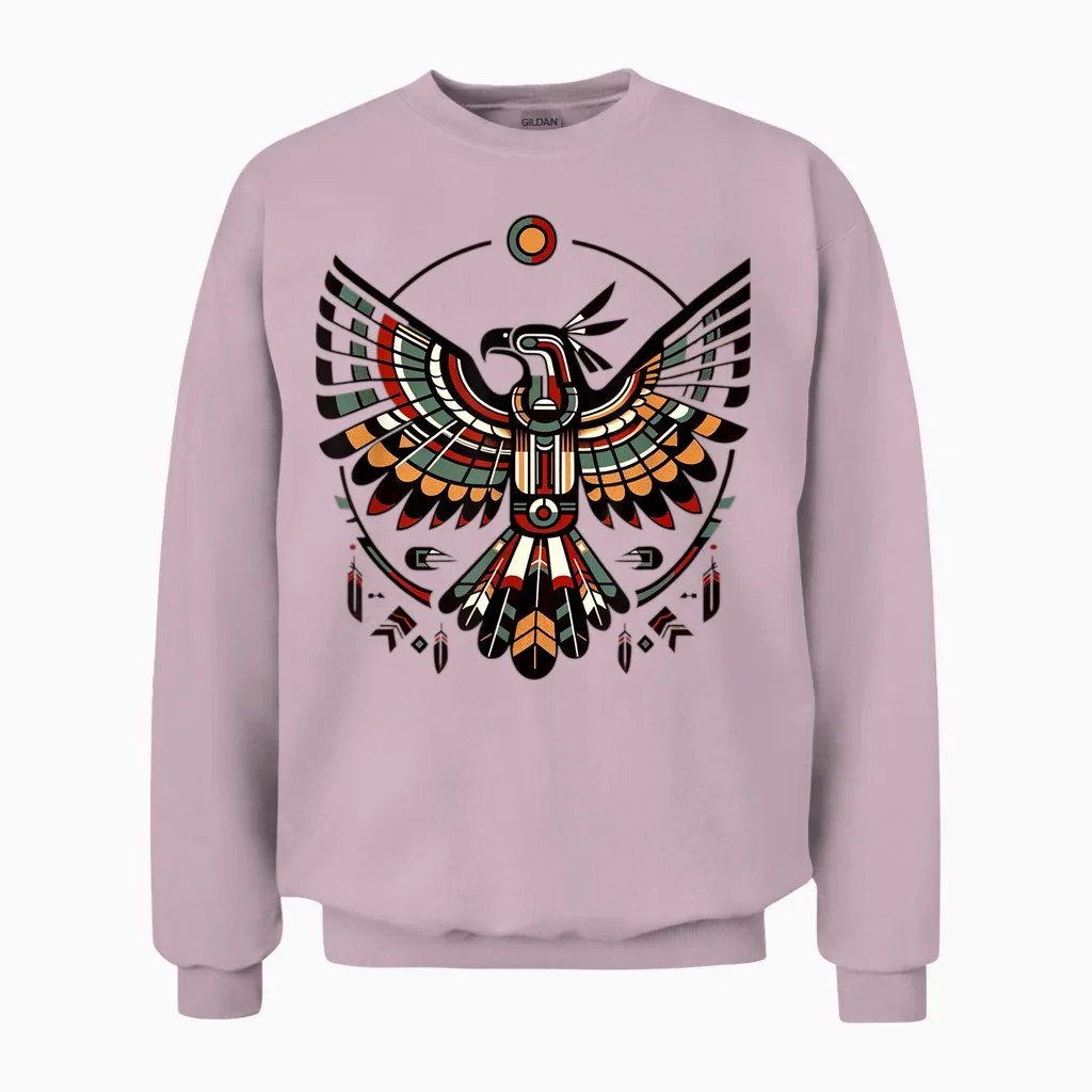 Thunderbird Native American Tribal Art Unisex Sweatshirt in Light Pink