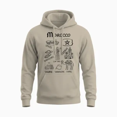 Maroc Souvenir Voyage Drapeau Marocain Casbah Chameau Cadeau Unisex Hoodie - Sand