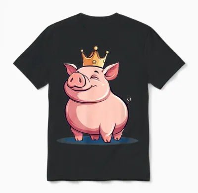 Funny Pig with Crown for Royal Smile T-Shirt, Black, S Unisex T-Shirt - Black