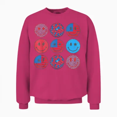 Happy 4th of July Groovy Smile Face Red White Blue Usa Flag T-Shirt for Women Kids Men Unisex Sweatshirt - Heliconia