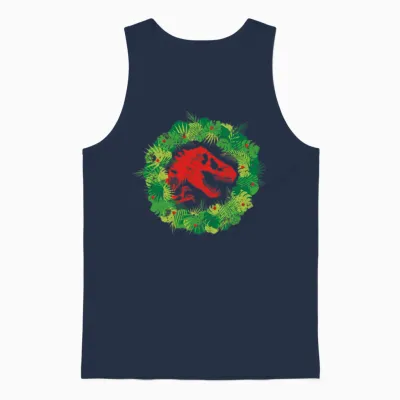 Jurassic World Christmas Design T-Rex with Wreath Unisex Tank Top - Navy