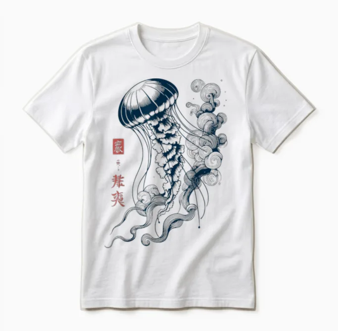 Japanese Aesthetic Asian Vintage Medusa Jellyfish Unisex T-Shirt in White