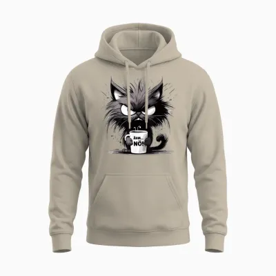 ähm Nö, Lustige Schwarze Katze Mit Tasse Kaffee Unisex Hoodie - Sand