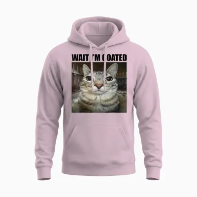 Wait I'm Goated Funny Sarcatic Cat Meme Retro Vintage Humour Unisex Hoodie - Light Pink