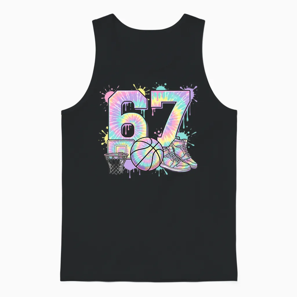 67 6 7 6/7 6-7 Meme Costumes Tiedye, T-Shirt De Basket, Cerceau T-Shirt Haut De Gamme Unisex Tank Top in Black