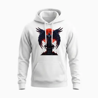 Crimson Moon Dark Angel Knight Unisex Hoodie - White