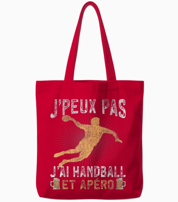 J'peux Pas J'ai Handball Et Apéro Vintage T-Shirt, Black, S Tote Bags in Red