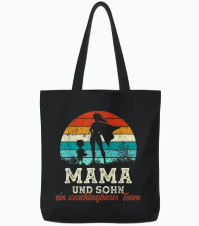 Team Mama and Son Superhero Mother's Day Proud Super Mama Tote Bags - Black
