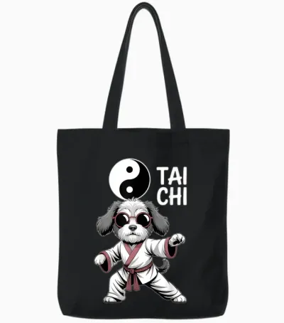 Chien De Tai Chi Drôle Arts Martiaux Yin Yang Cool Puppy Pose Tote Bags - Black