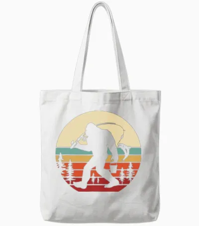Funny Retro Bigfoot Fishing Tote Bags - White
