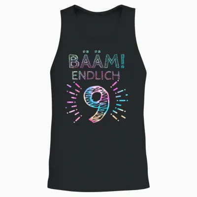 Girls' T-Shirt with German Text "kinder Bääm! Endlich 9 Jahre 9th Birthday" [german Language], Black Unisex Tank Top - Black