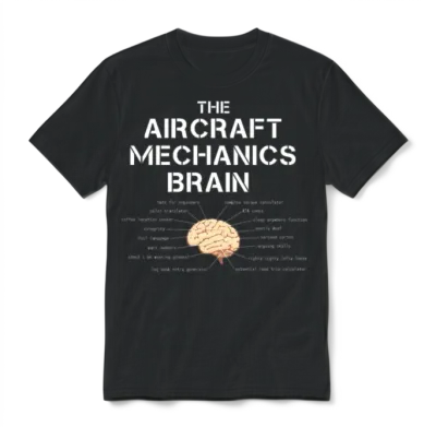 Aircraft Mechanics Brain Funny Airplane Helicopter Unisex T-Shirt - Black