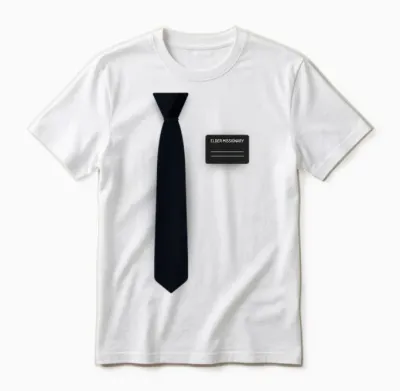 Mormon Missionar Kostüm, Pyjama, Lds ältere Krawatte & Namensschild Unisex T-Shirt - White