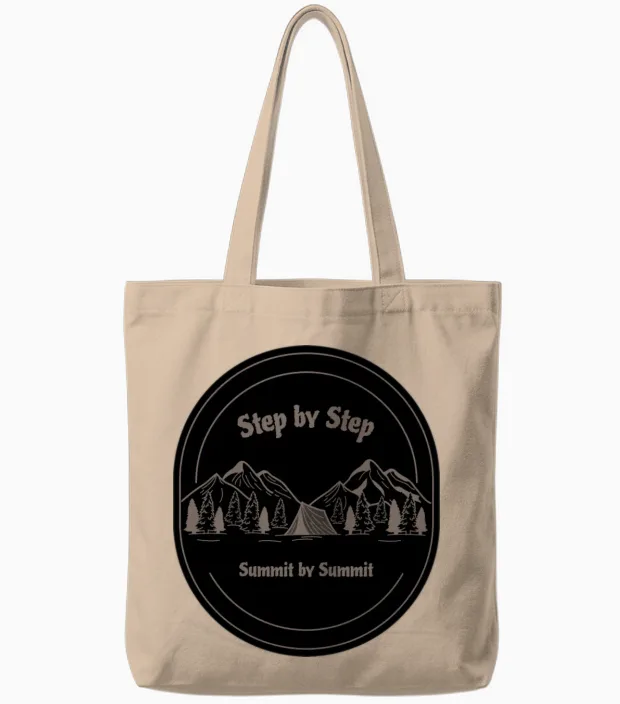 Hiking: Step by Step, Summit by Summit Tote Bags in Natural