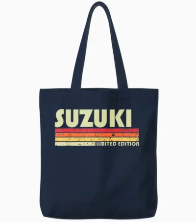 Suzuki Retro Vintage Japanese Name T-Shirt, Black Tote Bags - Navy