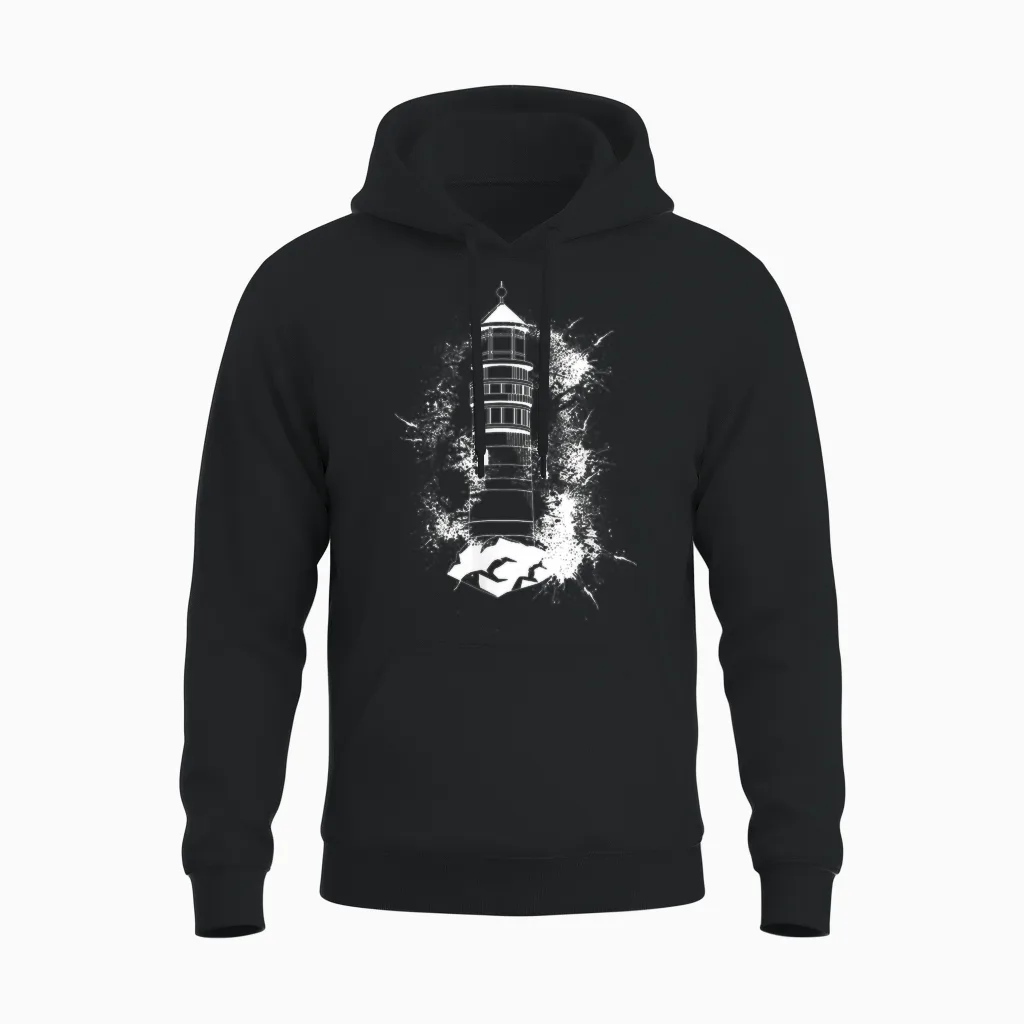 Lighthouse T-Shirt Sea Light Seagulls Coast Harbour Maritime Lighthouse, Black, S Unisex Hoodie in Black