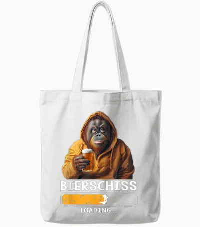 Bierschiss Loading Lustiger Spruch Bier Party Orangutan Affe Tote Bags - White