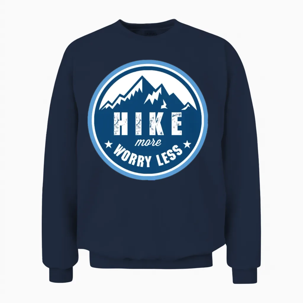 Hike More Worry Less Hiking & Outdoors Unisex Sweatshirt in Navy