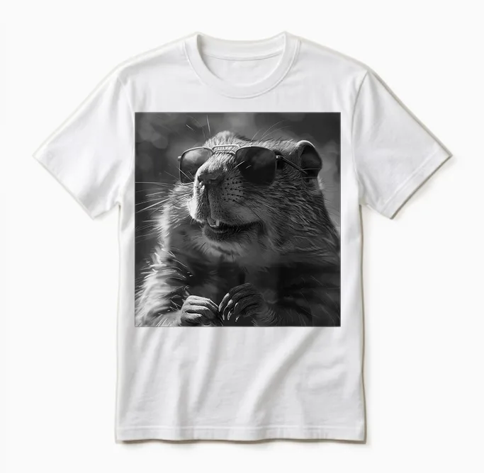 Groundhog Cheekily Laughs, Funny Animal, Groundhog Funny T-Shirt, Black, S Unisex T-Shirt in White