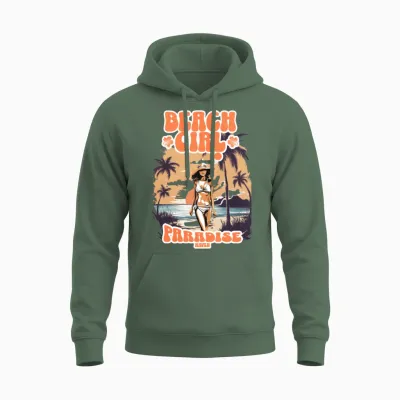 'beach Girl, Paradise Haven' Beach Scene Gd Unisex Hoodie - Military Green