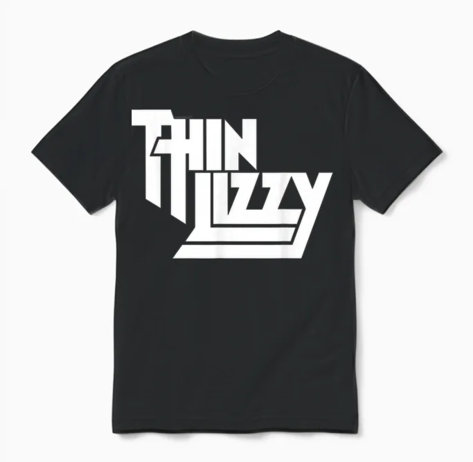 Thin Lizzy White Stacked Logo Unisex T-Shirt in Black