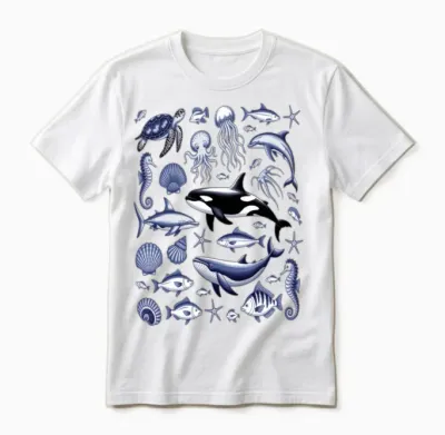 Underwater Marine Life Illustration Unisex T-Shirt - White