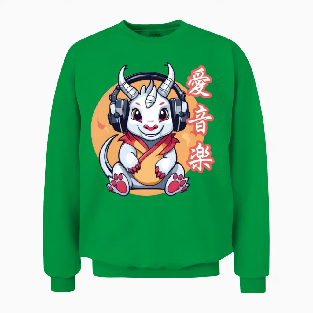 Japanese Music Dragon Lovers Unisex Sweatshirt in Irish Green