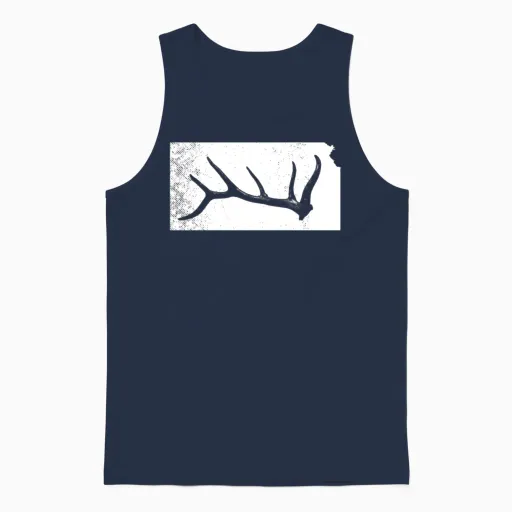 Elk & Deer Shed Antler Hunting Kansas Map Hunters Unisex Tank Top in Navy