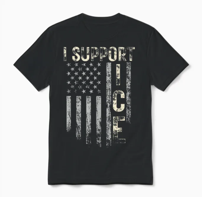 Support Ice Immigration Officers American Flag Border Patrol Unisex T-Shirt in Black