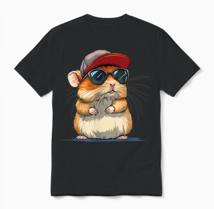 Cool Hamster Costume with Cap and Sunglasses Unisex T-Shirt in Black