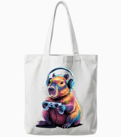 Lustiges Capybara Gamers Tierspiel Für Jungen Und Mädchen Tote Bags - White