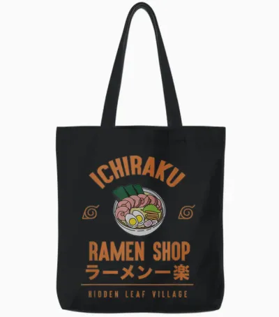 Naruto Shippuden Anime Cartoon Ramen Shop T-Shirt Small Tote Bags - Black