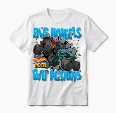 Hot Wheels - Monster Trucks Big Wheels Big Actions Unisex T-Shirt - White