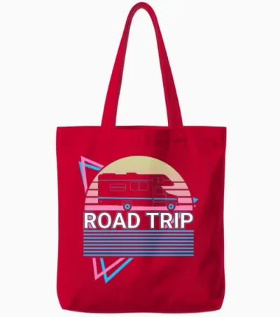 Road Trip Retro Tote Bags - Red