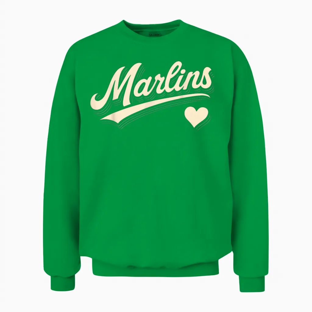 Marlins Retro Typography Tee with Heart Gift for Men Women Unisex Sweatshirt in Irish Green