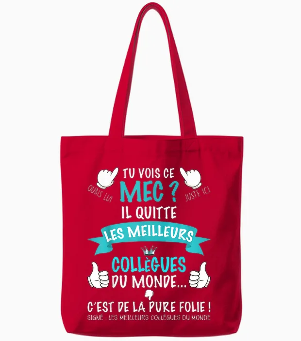 Great Gift Colleague Work Man Leaving This Guy Is Crazy T-Shirt, Black, S Tote Bags in Red