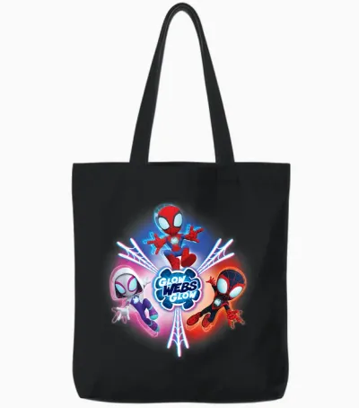 Marvel Spidey and His Amazing Friends Glow Webs Glow Icon T-Shirt, Black Tote Bags - Black