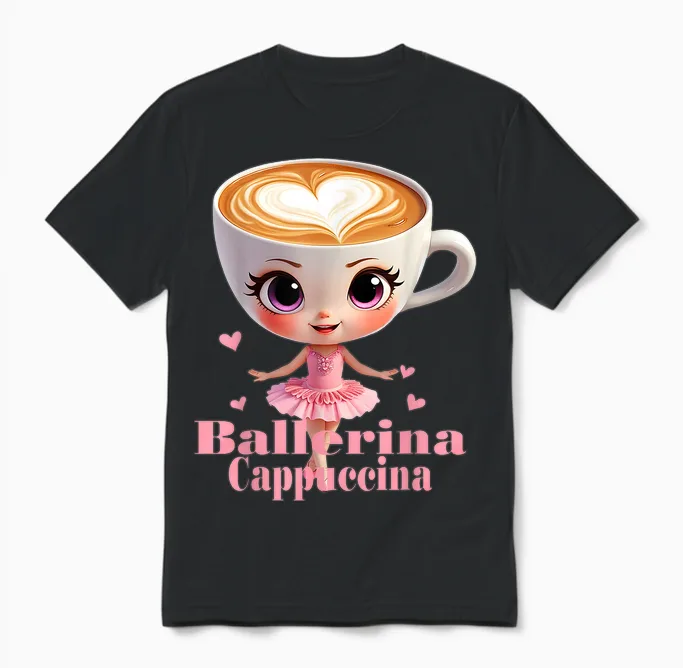 Funny Ballerina Cappuccina Unisex T-Shirt in Black
