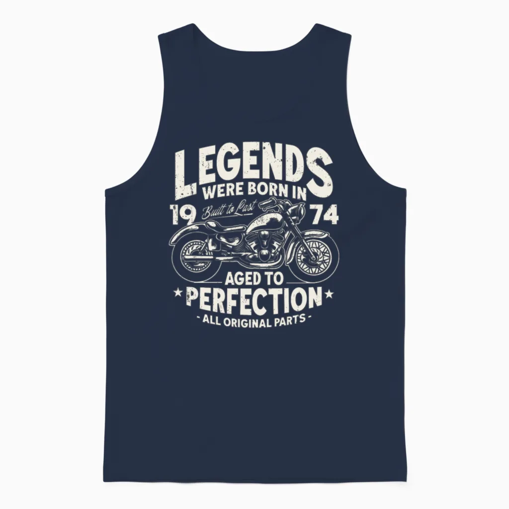 1974 Born Legends 50th Birthday Motorcycle Unisex Tank Top in Navy
