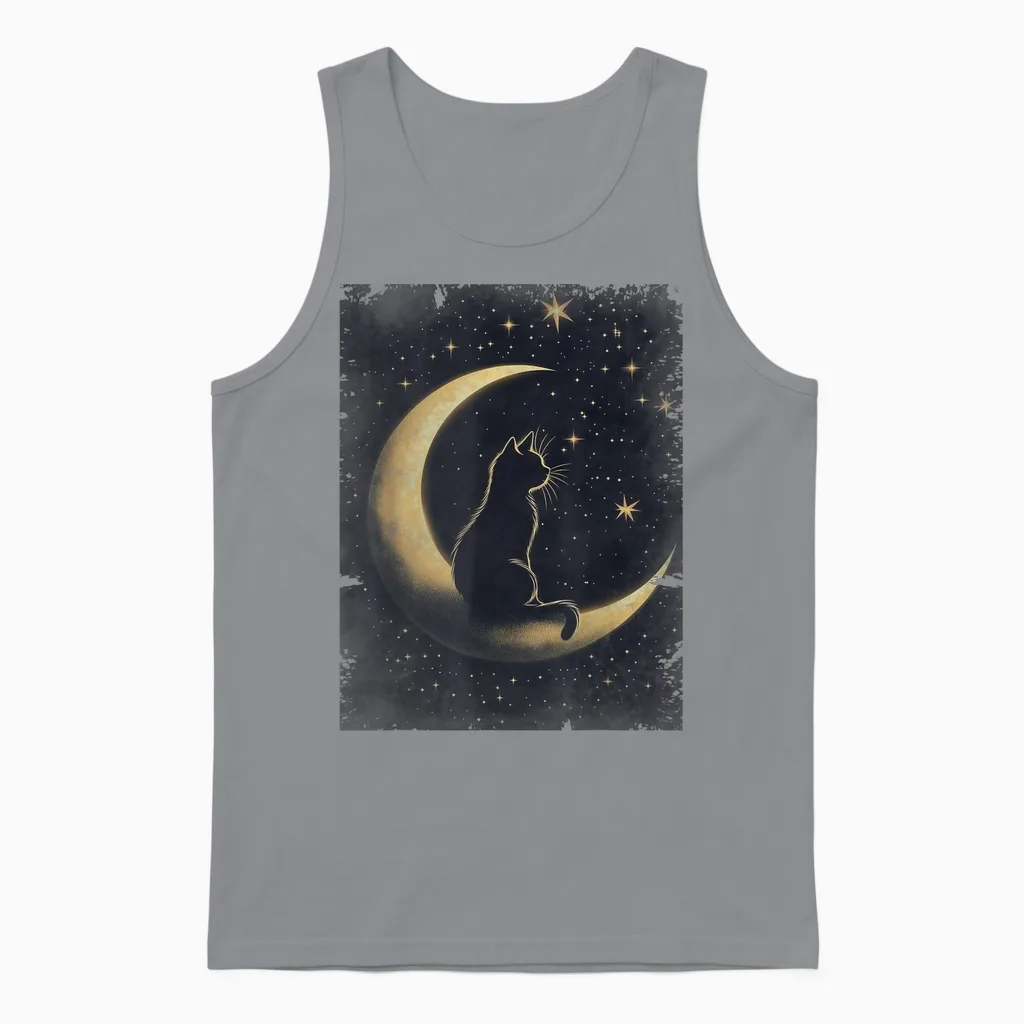 Coole Art Grafik Schwarze Katze Mit Mond Unisex Tank Top in Sport Grey