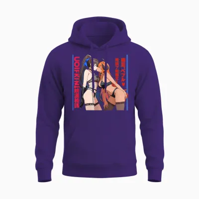 Sexy Anime Waifu Kissing Girls Horns, Japanese Manga Style T-Shirt, Black, S Unisex Hoodie - Purple
