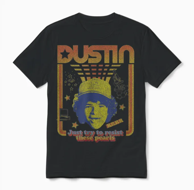 Stranger Things Dustin Floating Head Resist the Pearls Star Unisex T-Shirt in Black