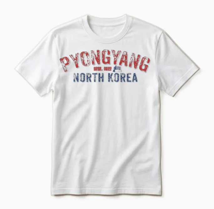 Pyongyang, North Korea, Retro Vintage Unisex T-Shirt in White