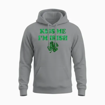 Kiss Me I'm Irish Funny Men Women Kids St Patricks Day Unisex Hoodie - Sport Grey